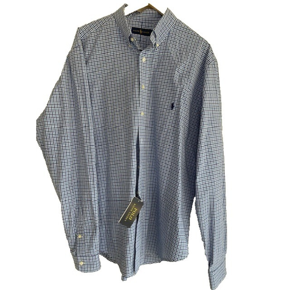 Polo Ralph Lauren Men Shirt XL Blue White Gingham Plaid NWT $98